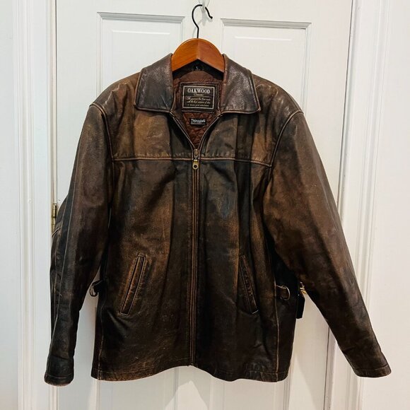 Vintage Distressed Oakwood Classic Leather Jacket Men's Large Johnny Depp Style - Picture 10 of 16